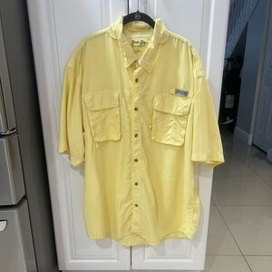 Bimini bay outfitters yellow vented fishing button up short sleeve shirt XXL